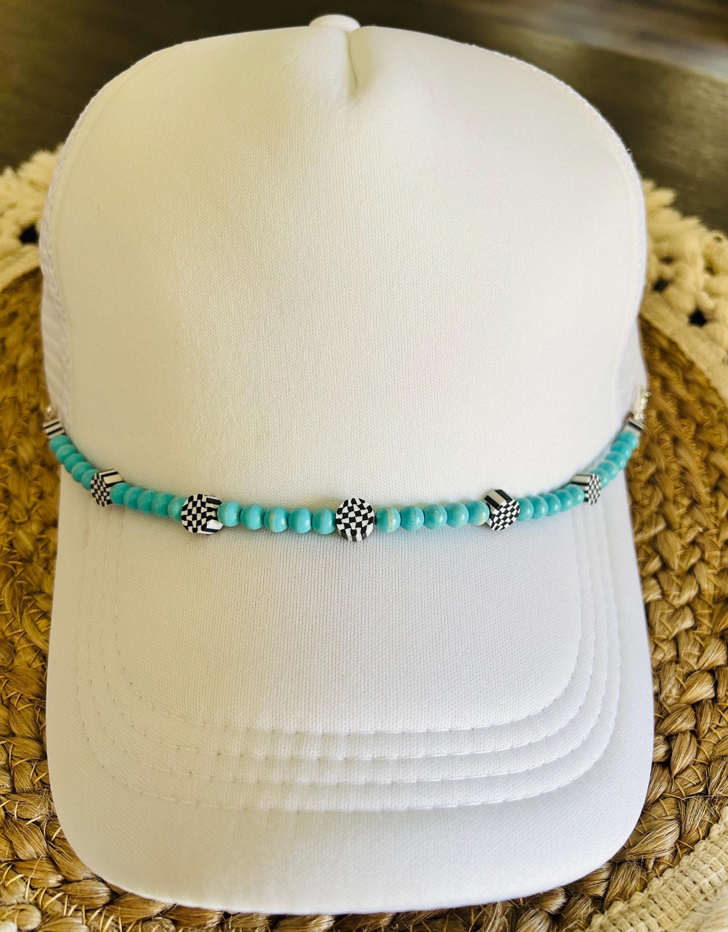 Turquoise & Checkered Hat Chain- Custom Hat Chains- Trucker Hat Chains- Trucker Hats