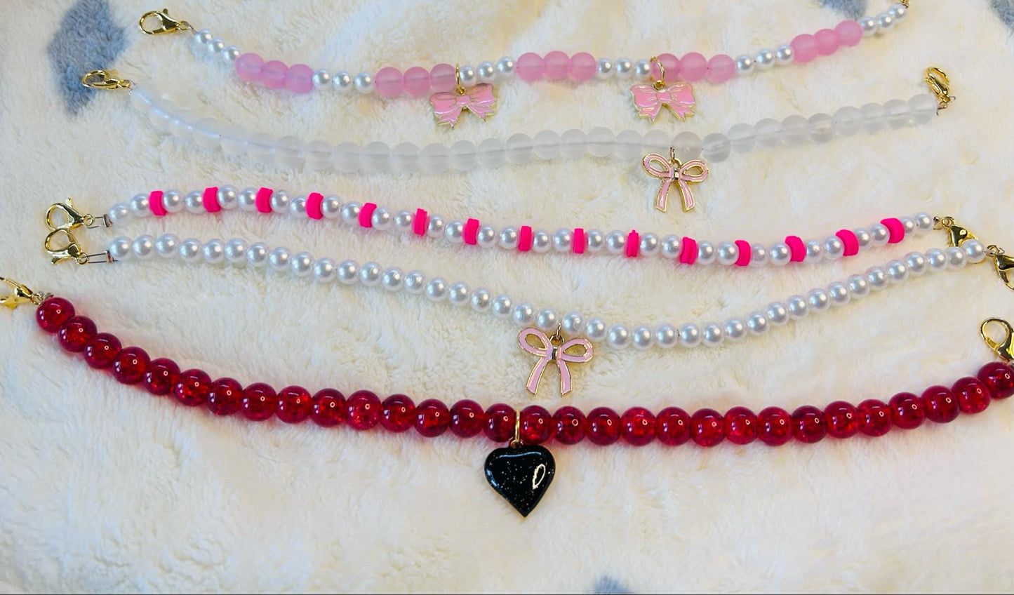 Beaded Hat Chain With Bow- Pink Glass Beads- Pearls- Pink Bows- Custom Trucker Hat Chains- Trucker Hats