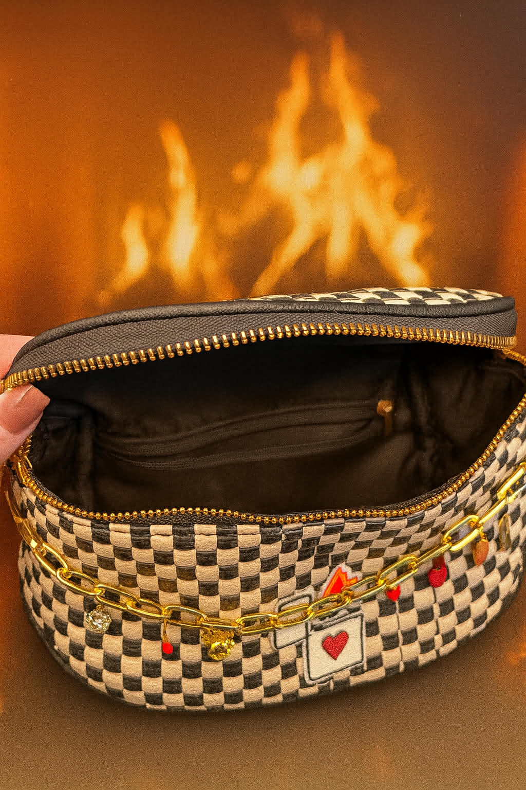 Trendy Bum Bag- Checkered- Edgy- Crossover Purse- Charm Bag Chain