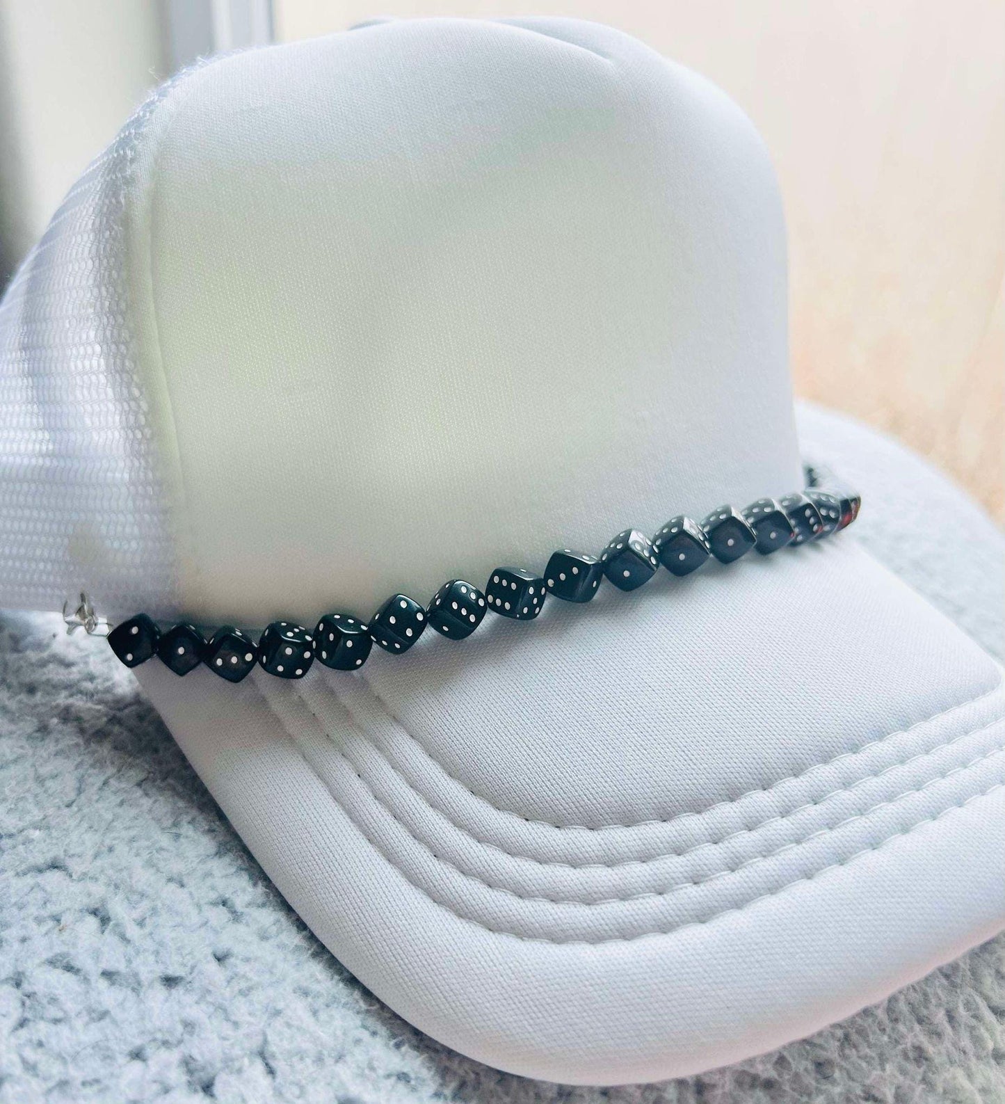 Dice Hat Chains- Hat Chain- Dice- Viva Las Vegas- Black Dice- White Dice- Game Night- Trucker Hats