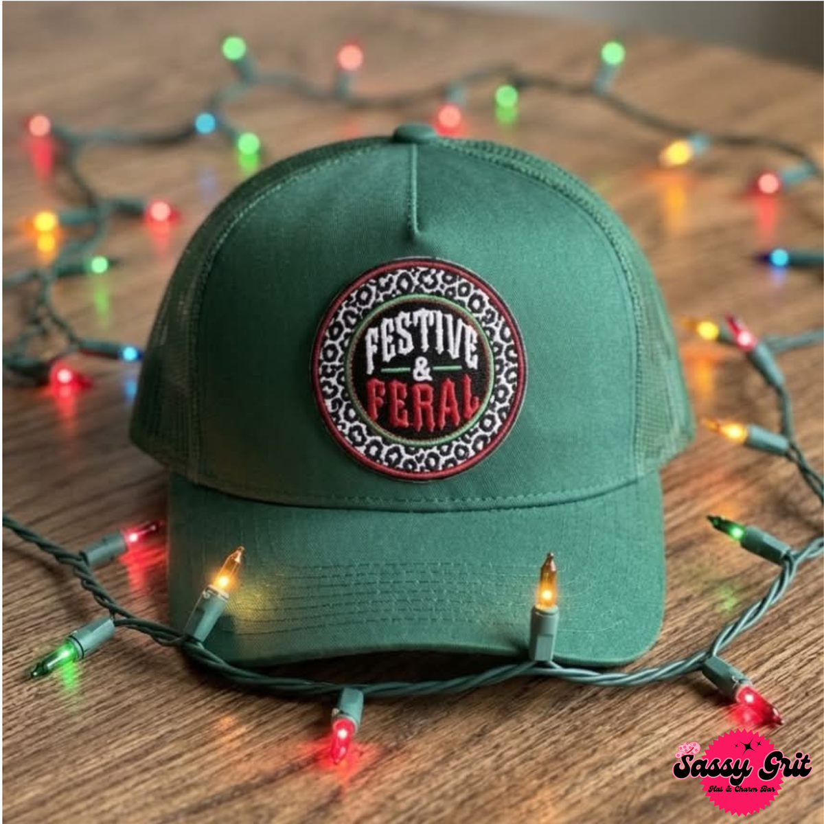 Festive & Feral Patch Hat | Dark Green Trucker Cap