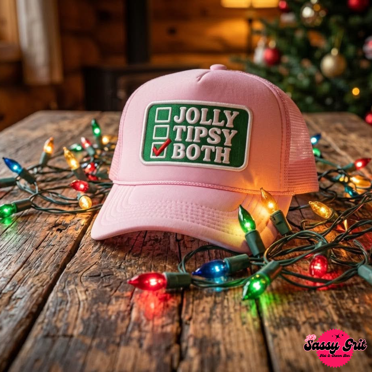 Christmas Trucker Hat, Jolly, Tipsy, Both: Light Pink Otto Hat