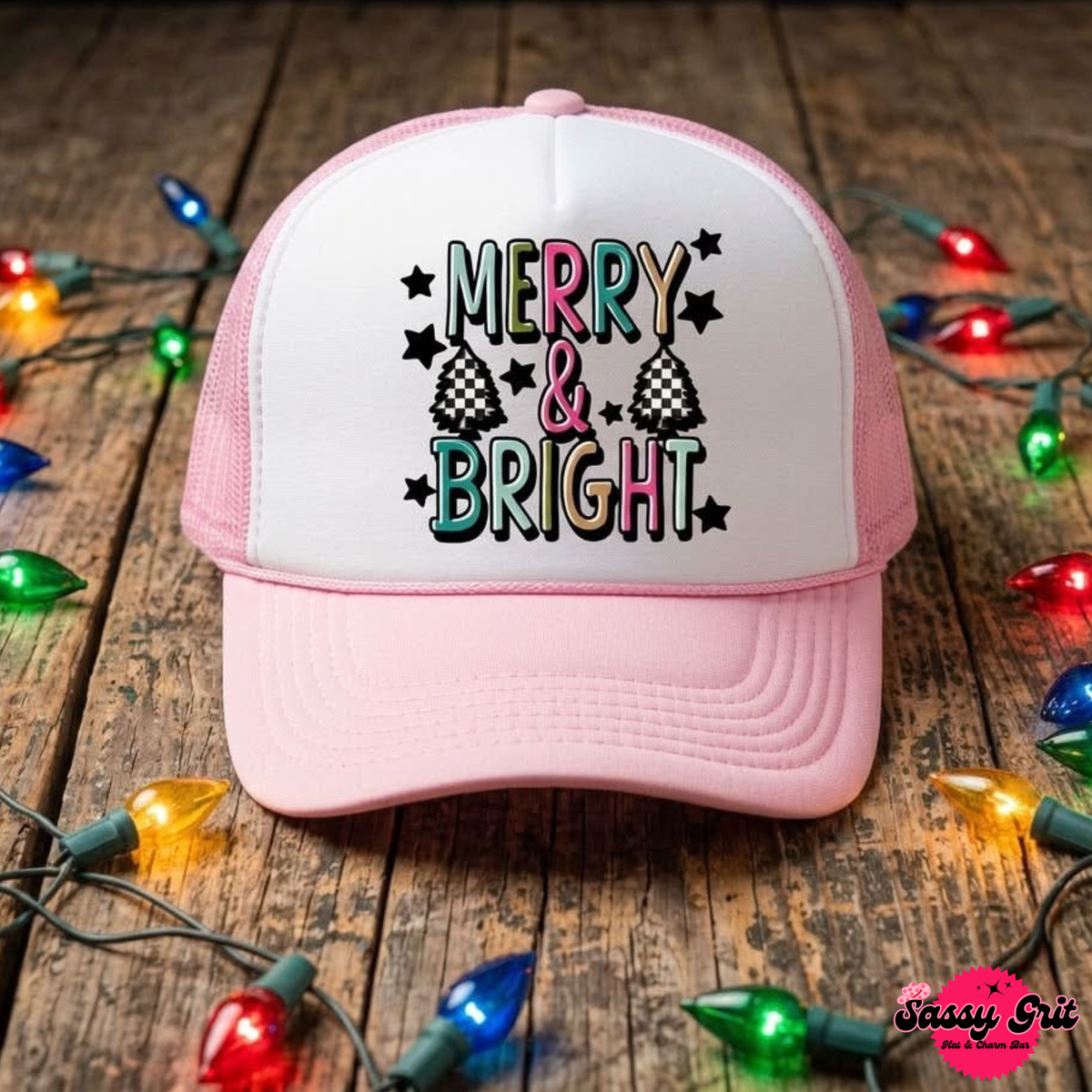 Merry & Bright Trucker Hat, Colorful Holiday Party Hat