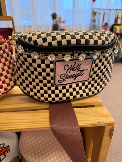 Trendy Bum Bag- Checkered- Edgy- Crossover Purse- Charm Bag Chain