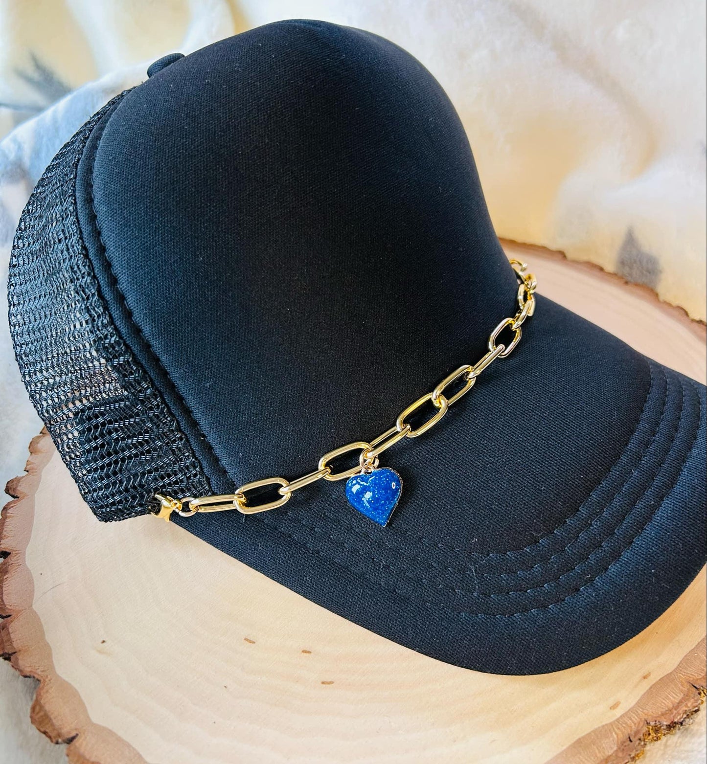 Heart Hat Chains! Gold Chain- Sparkly Hearts- Heart Charms- Trucker Hats- Trucker Hat Chain