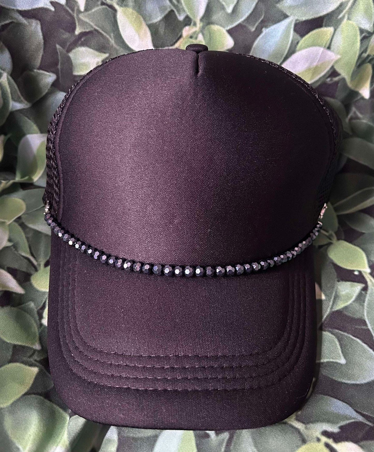 Black Crystal Beaded Hat Chain- Hat Chains- Trucker Hat Chain- Crystal Beads- Black Hat Chain- Custom Trucker Hats- Sparkly Hat Chain