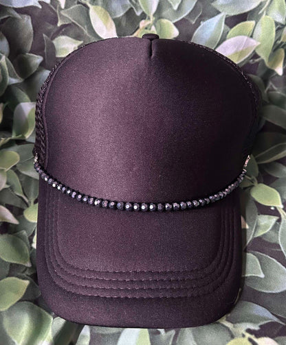 Black Crystal Beaded Hat Chain- Hat Chains- Trucker Hat Chain- Crystal Beads- Black Hat Chain- Custom Trucker Hats- Sparkly Hat Chain