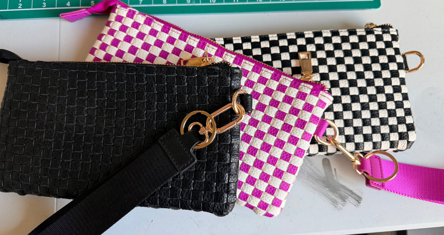 Trendy Bum Bag- Checkered- Edgy- Crossover Purse- Charm Bag Chain