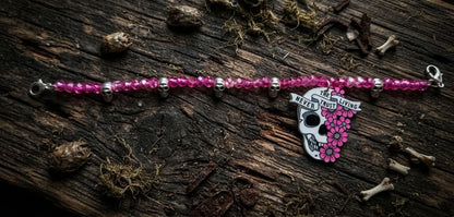 Halloween Trucker Hat Chain-Never Trust The Living-Skulls- Hot Pink