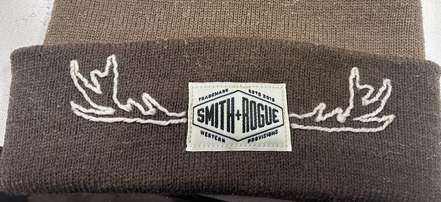 Hand Embroidered Beanie- Outdoor, Woodsy Beanie- Warm Winter Beanie- Antlers- Hunters