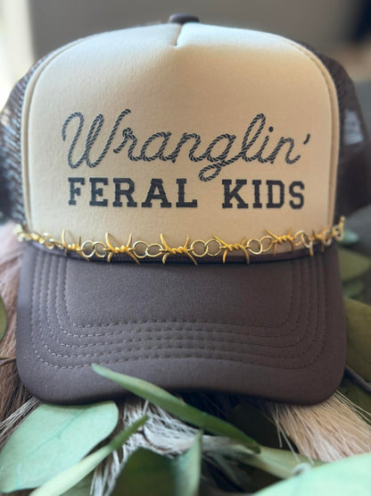 Wranglin' Feral Kids- Edgy Trucker Hat- Gold Barbed Wire Chain- Hat Chains