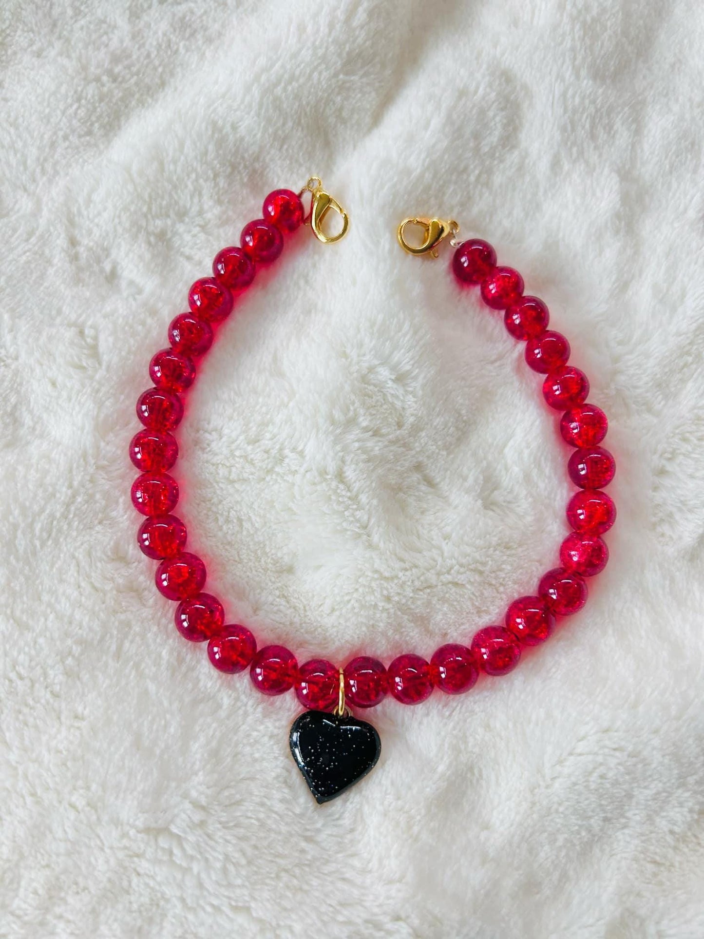 Red Beaded Hat Chain w/ Black Heart Charm- Trucker Hat Chain- Custom Hat Chain