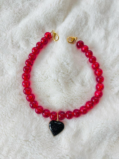 Red Beaded Hat Chain w/ Black Heart Charm- Trucker Hat Chain- Custom Hat Chain