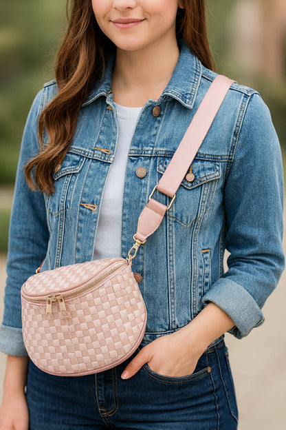 Trendy Crossover- Leather- Weaved- Checkered- Patches