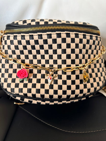 Trendy Bum Bag- Checkered- Edgy- Crossover Purse- Charm Bag Chain