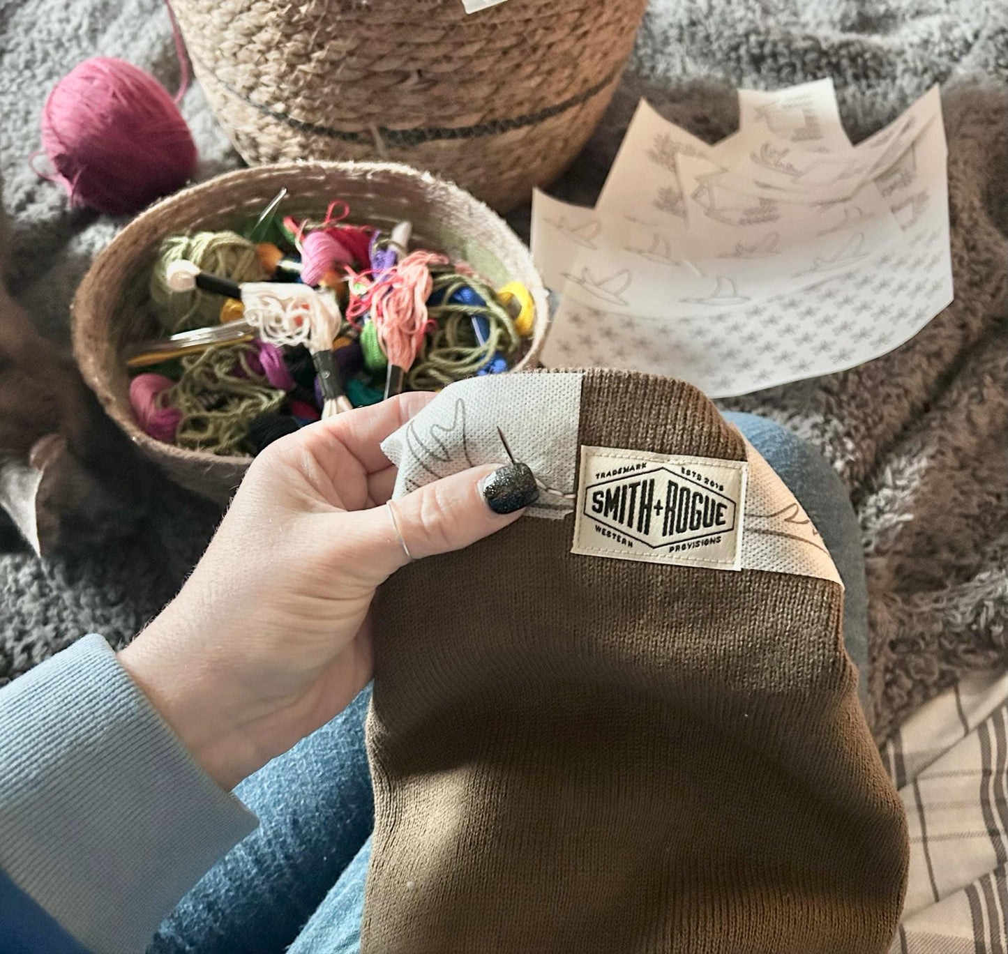 Hand Embroidered Beanie- Outdoor, Woodsy Beanie- Warm Winter Beanie- Antlers- Hunters