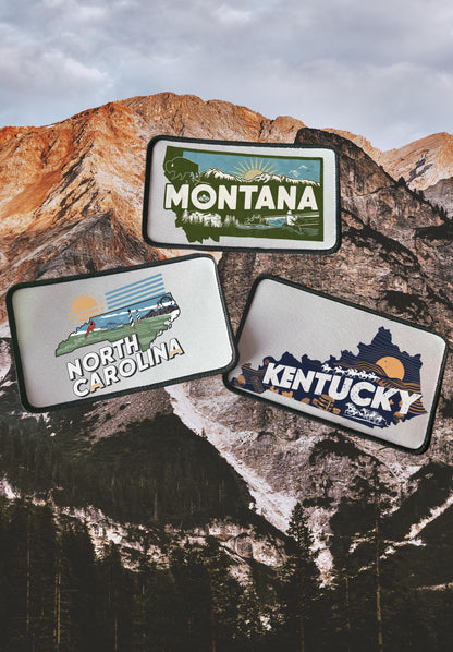 State Patches- Iron On- Michigan- Utah- New York- Delaware- North Carolina- Kentucky- Montana- Trucker Hats- Sublimation- Beanies