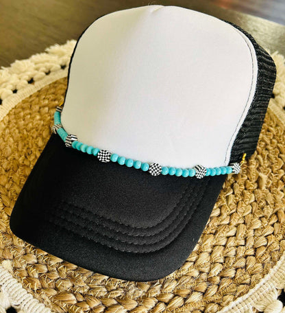 Turquoise Hat Chain- Hat Chains- Trucker Hat Chains- Checkered- Checkered Trucker Hat Chain