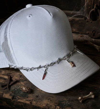 Halloween Trucker Hat Chain- Knives- Barbed Wire- Spooky