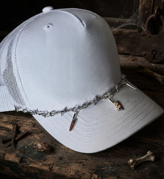 Halloween Trucker Hat Chain- Knives- Barbed Wire- Spooky