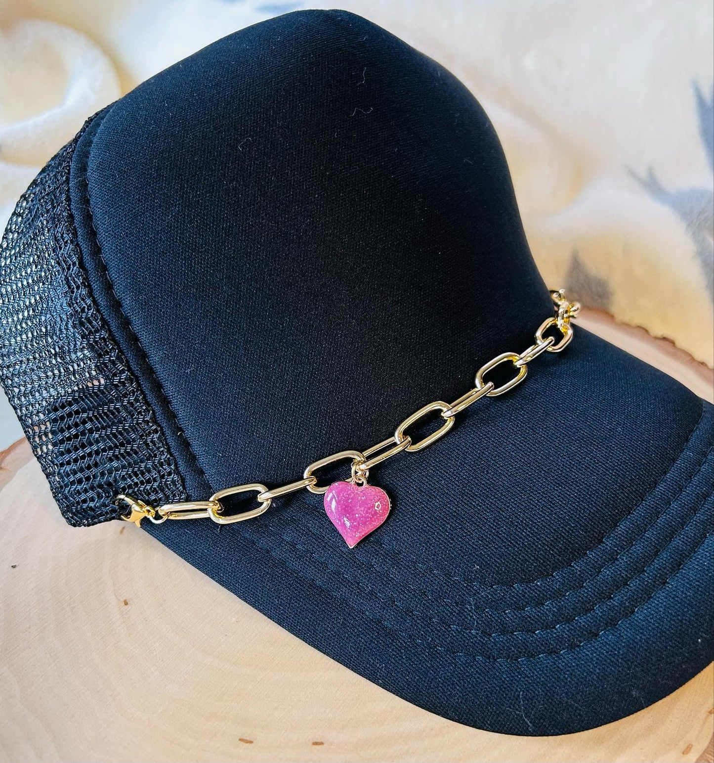 Heart Hat Chains! Gold Chain- Sparkly Hearts- Heart Charms- Trucker Hats- Trucker Hat Chain