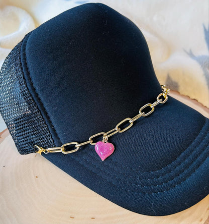 Heart Hat Chains! Gold Chain- Sparkly Hearts- Heart Charms- Trucker Hats- Trucker Hat Chain