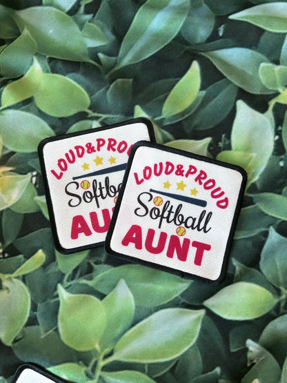 Softball Patches- Softball Mom- Softball Moms Club- Loud and Proud Softball Aunt- My Favorite Softball Player- Sublimation- Iron On