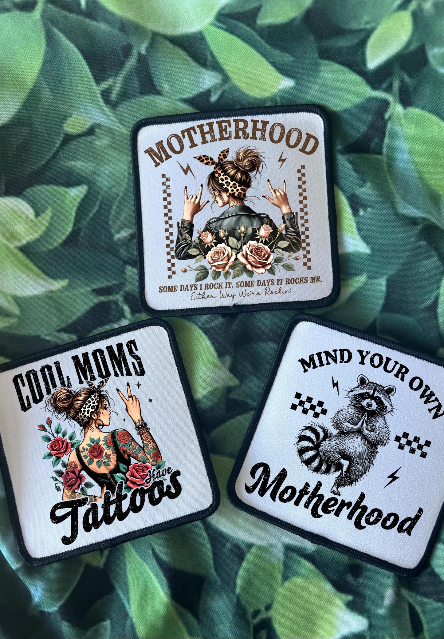 Sassy  Motherhood Patches! Cool Moms Have Tattoos- Mind Your Own Motherhood- Iron On- Sublimation-Sassy Sayings- Trucker Hats-Custom Patches