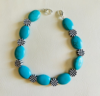 Turquoise & Checkered Hat Chain- Custom Hat Chains- Trucker Hat Chains- Trucker Hats