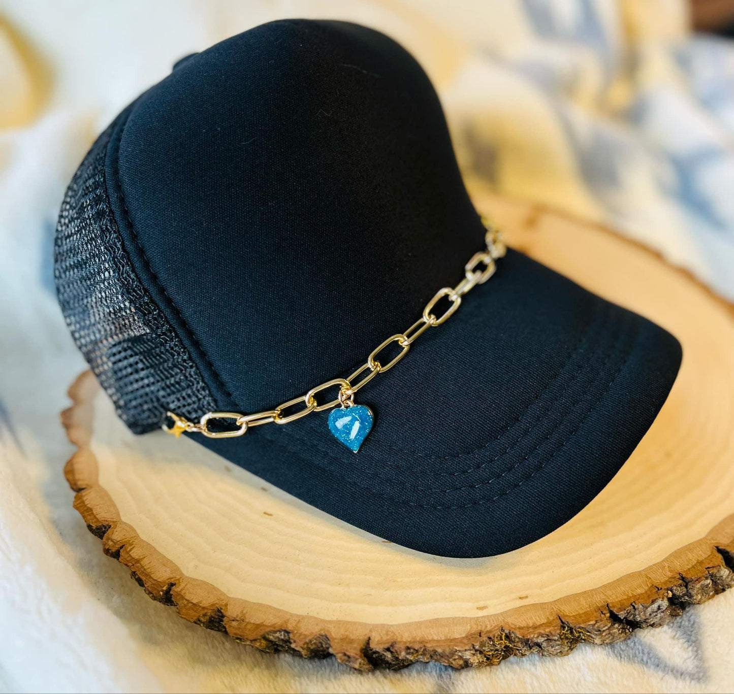 Heart Hat Chains! Gold Chain- Sparkly Hearts- Heart Charms- Trucker Hats- Trucker Hat Chain