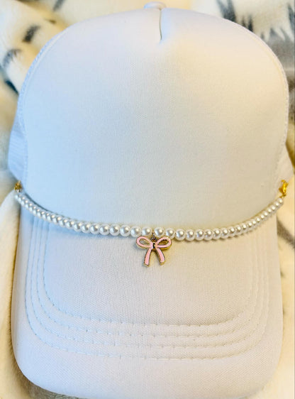 Pearl Hat Chain- Pink Bow Hat Chain- Hat Chains- Trucker Hats- Trucker Hat Chain- Classic- Custom Hat Chains
