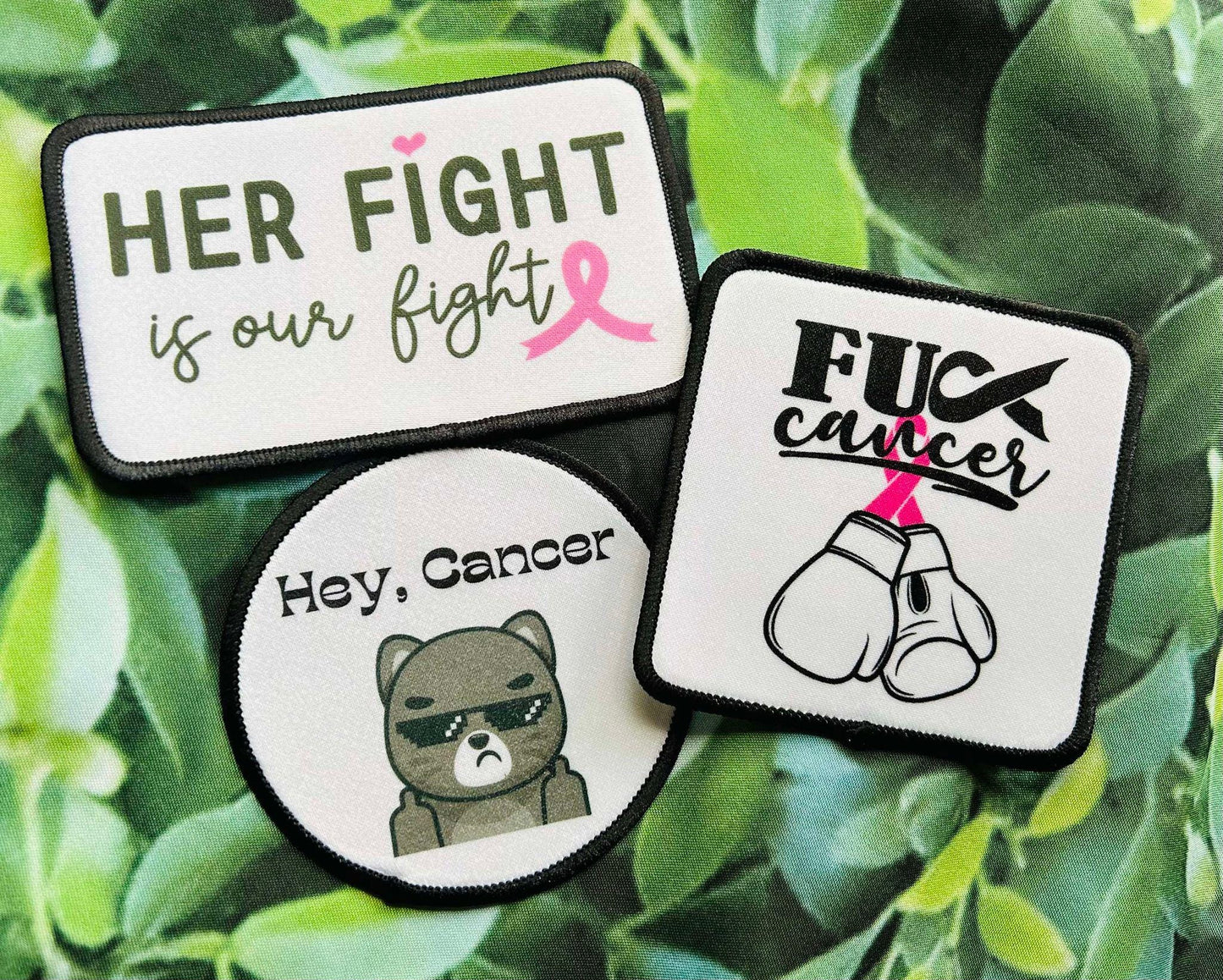 F*CK Cancer- Patches- Hey, Cancer- Her Fight Is Our Fight- Custom Patches- Iron On- Sublimation- Trucker Hat Patches