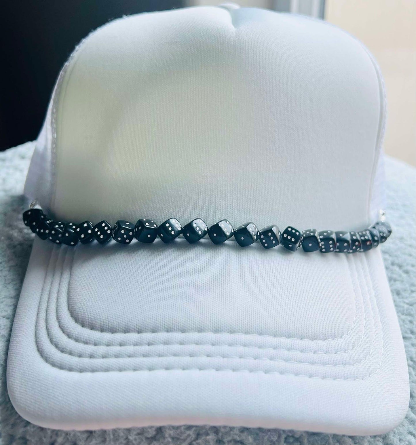 Dice Hat Chains- Hat Chain- Dice- Viva Las Vegas- Black Dice- White Dice- Game Night- Trucker Hats
