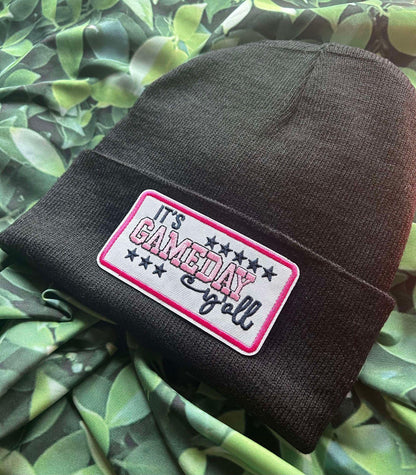 It's GameDay Y'all- Beanie- Sports Beanie- Black Beanie- Custom Beanie- Custom Hat- Patches- Sports Patches