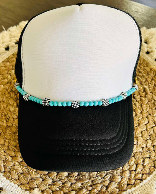 Turquoise Hat Chain- Hat Chains- Trucker Hat Chains- Checkered- Checkered Trucker Hat Chain