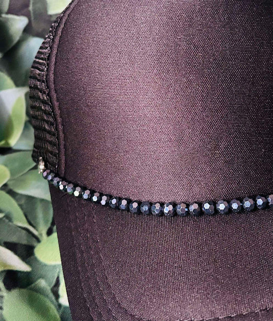 Black Crystal Beaded Hat Chain- Hat Chains- Trucker Hat Chain- Crystal Beads- Black Hat Chain- Custom Trucker Hats- Sparkly Hat Chain