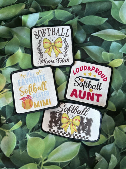 Softball Patches- Softball Mom- Softball Moms Club- Loud and Proud Softball Aunt- My Favorite Softball Player- Sublimation- Iron On