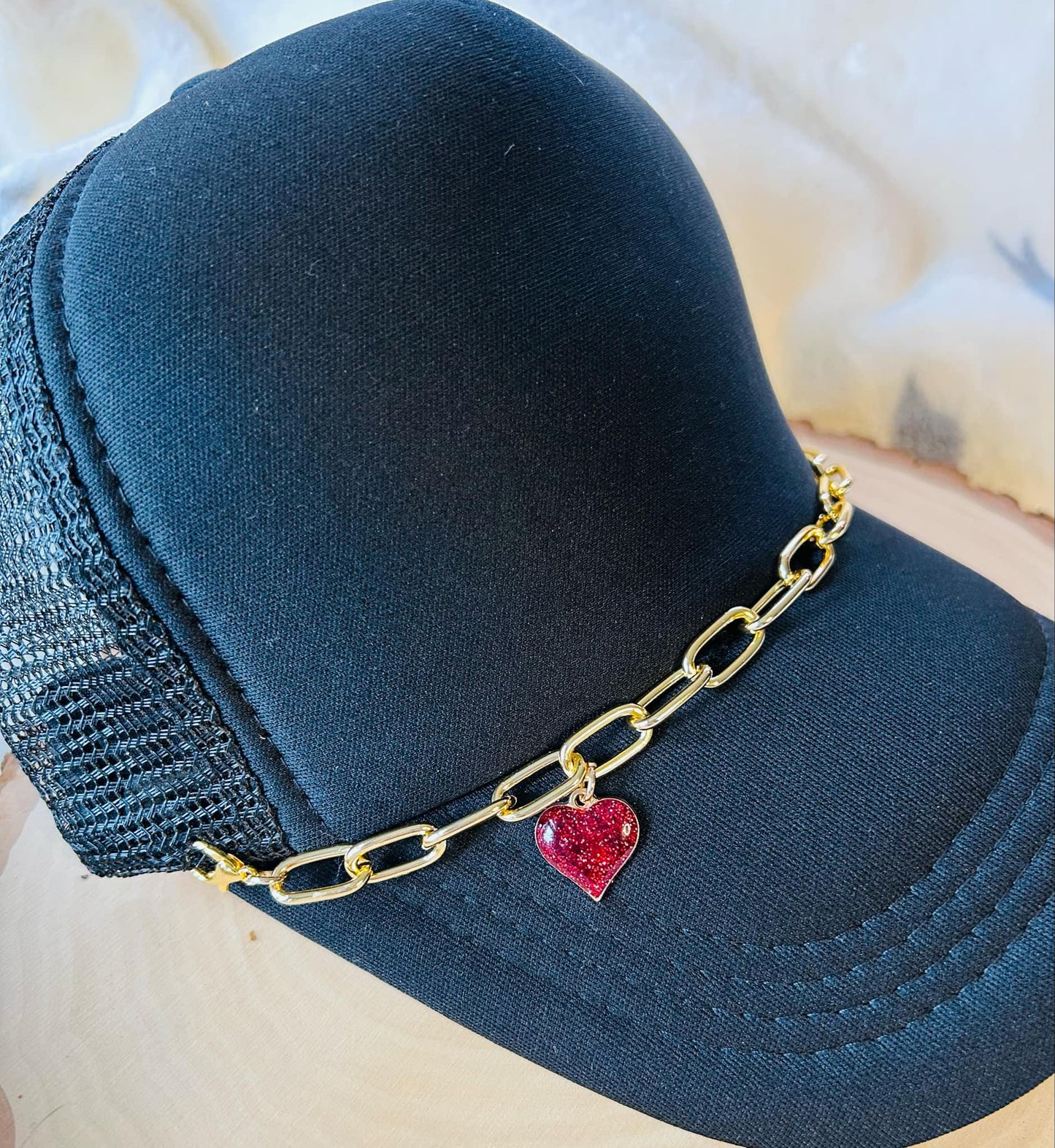 Heart Hat Chains! Gold Chain- Sparkly Hearts- Heart Charms- Trucker Hats- Trucker Hat Chain