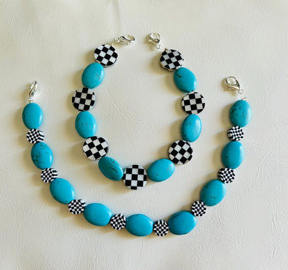 Turquoise & Checkered Hat Chain- Custom Hat Chains- Trucker Hat Chains- Trucker Hats