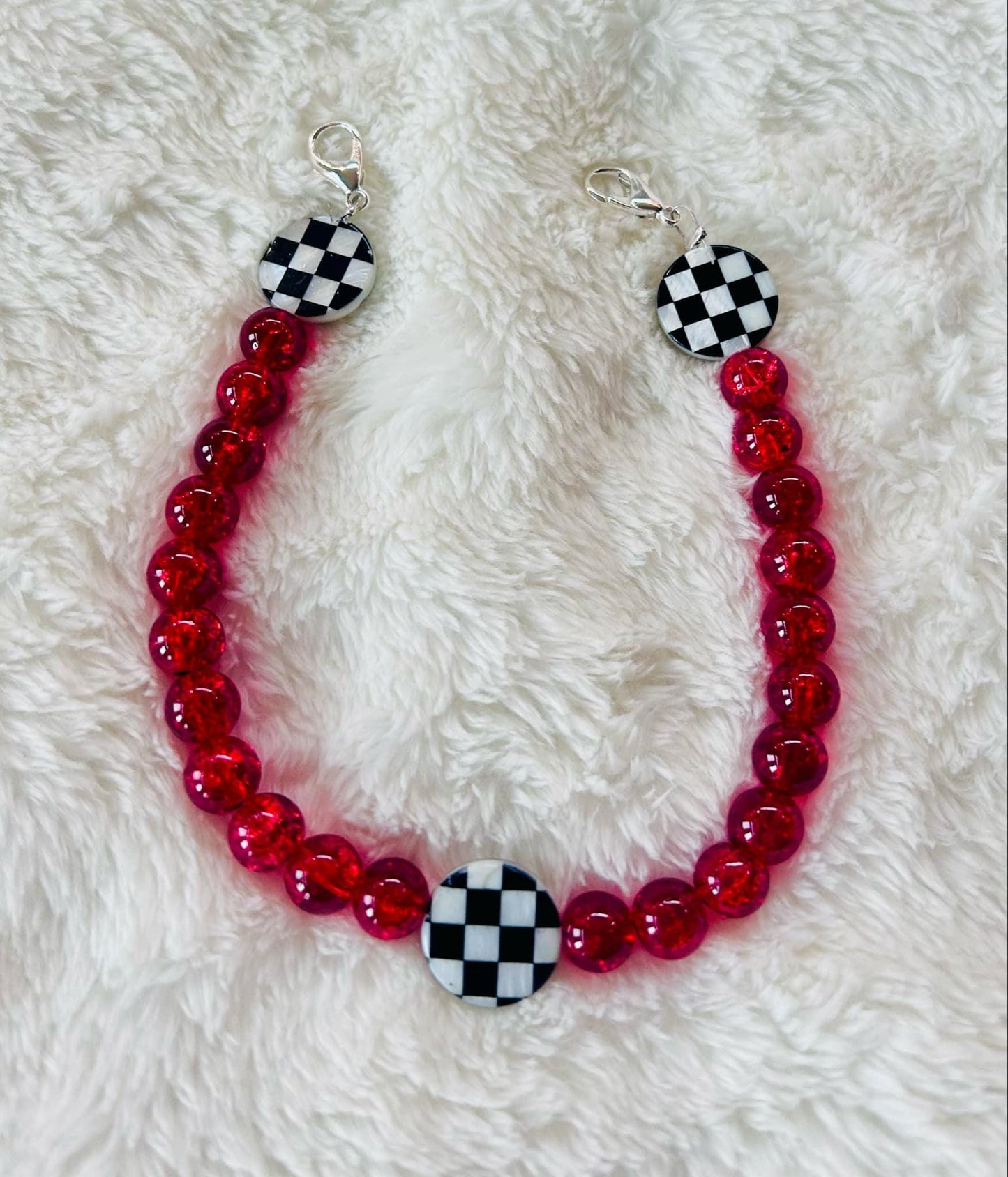 Hat Chains- Red Glass Beads- Checkered- Trucker Hat- Trucker Hat Chain- Custom Hat Chains