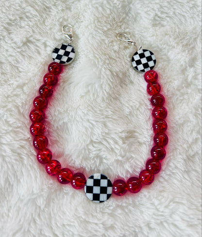 Hat Chains- Red Glass Beads- Checkered- Trucker Hat- Trucker Hat Chain- Custom Hat Chains