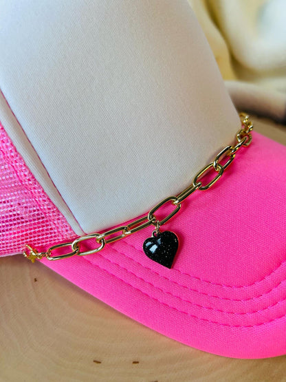 Heart Hat Chains! Gold Chain- Sparkly Hearts- Heart Charms- Trucker Hats- Trucker Hat Chain