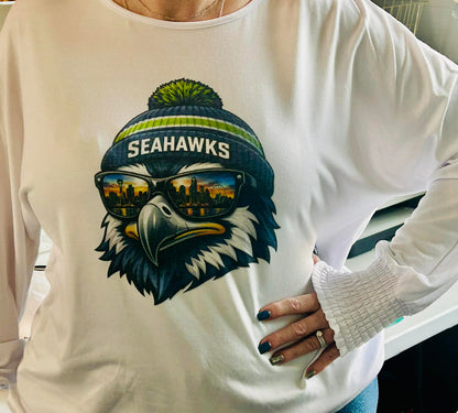 SEAHAWKS!! Woman's Sassy Top With Custom Seattle Design