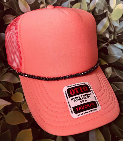 Black Crystal Beaded Hat Chain- Hat Chains- Trucker Hat Chain- Crystal Beads- Black Hat Chain- Custom Trucker Hats- Sparkly Hat Chain