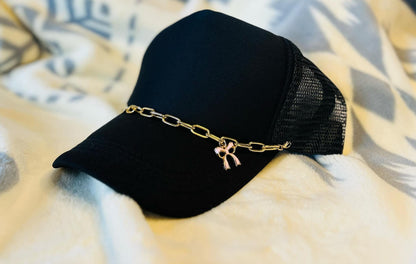 Hat Chains- Trucker Hat Chains- Gold Chain- Pink Bow- Sassy Hat Chain- Custom Hat Chain