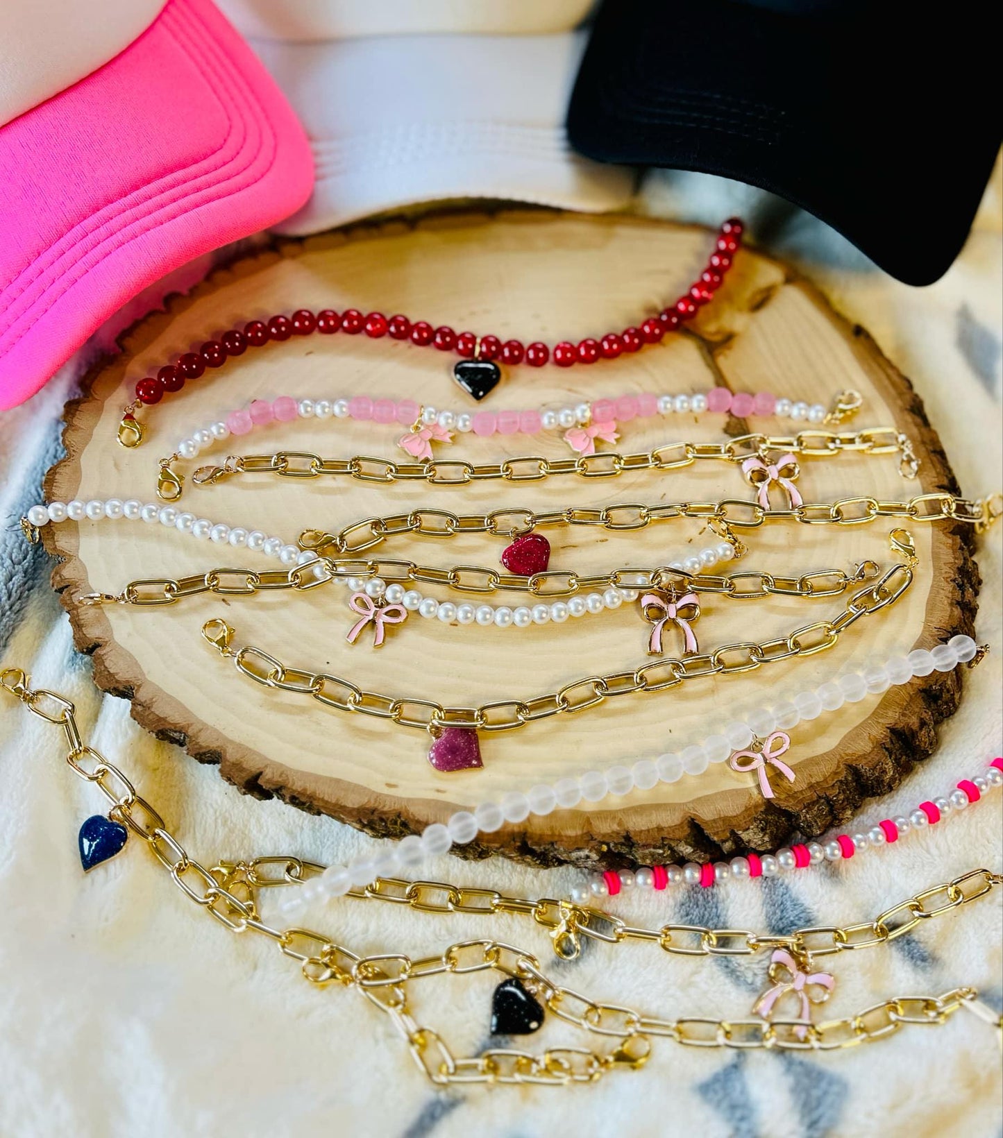 Hat Chains- Trucker Hat Chains- Gold Chain- Pink Bow- Sassy Hat Chain- Custom Hat Chain