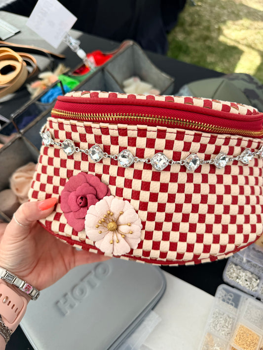 Trendy Bum Bag- Checkered- Edgy- Crossover Purse- Charm Bag Chain