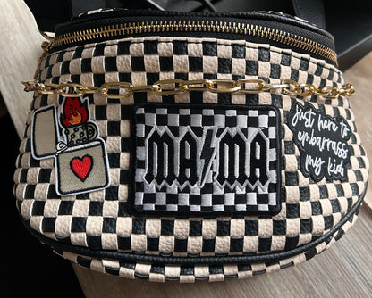 Trendy Bum Bag- Checkered- Edgy- Crossover Purse- Charm Bag Chain