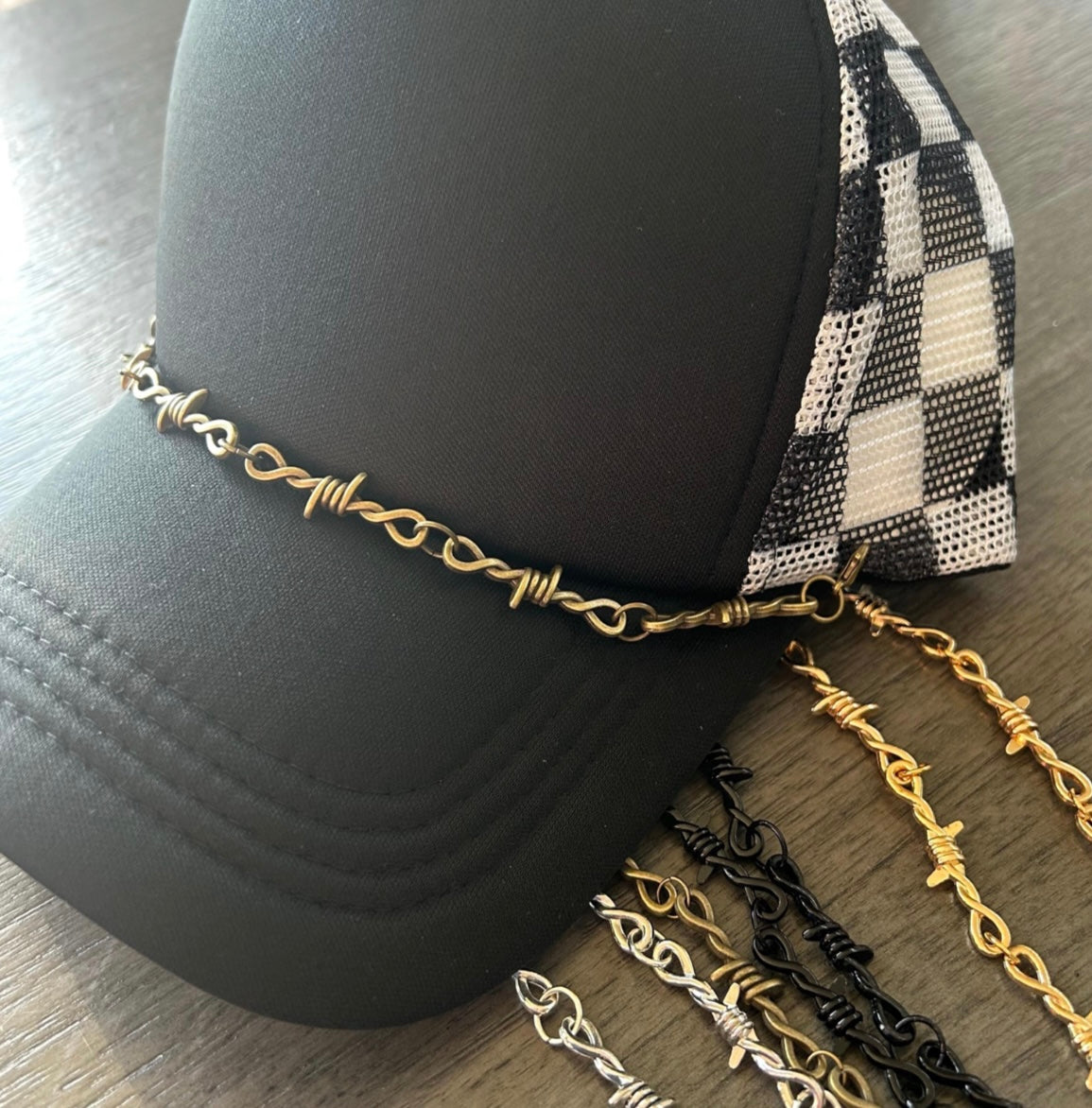 Barbed Wire Hat Chains- Silver Barbed Wire-Bronze Barbed Wire Chain- Gold Barbed Wire-Black Barbed Wire Trucker Hat Chains-Edgy Hat Chain