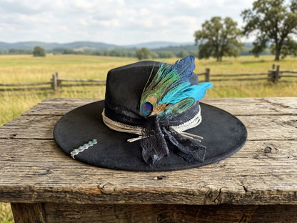 Midnight Peacock Suede Boho Western Hat